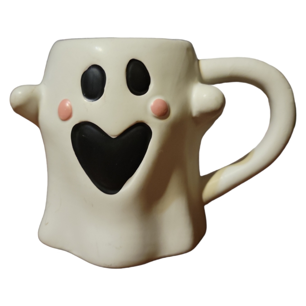Celebrate It 16oz White Black Pink Ceramic Spooky Halloween Ghost Coffee Mug Cup